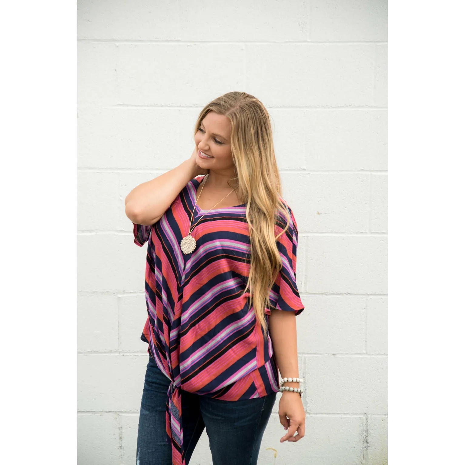 Magenta Tie Front Blouse