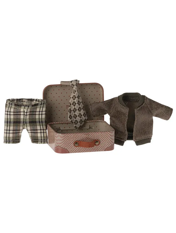 Maileg Jacket, Pants and Tie in Suitcase, Grandpa Mouse