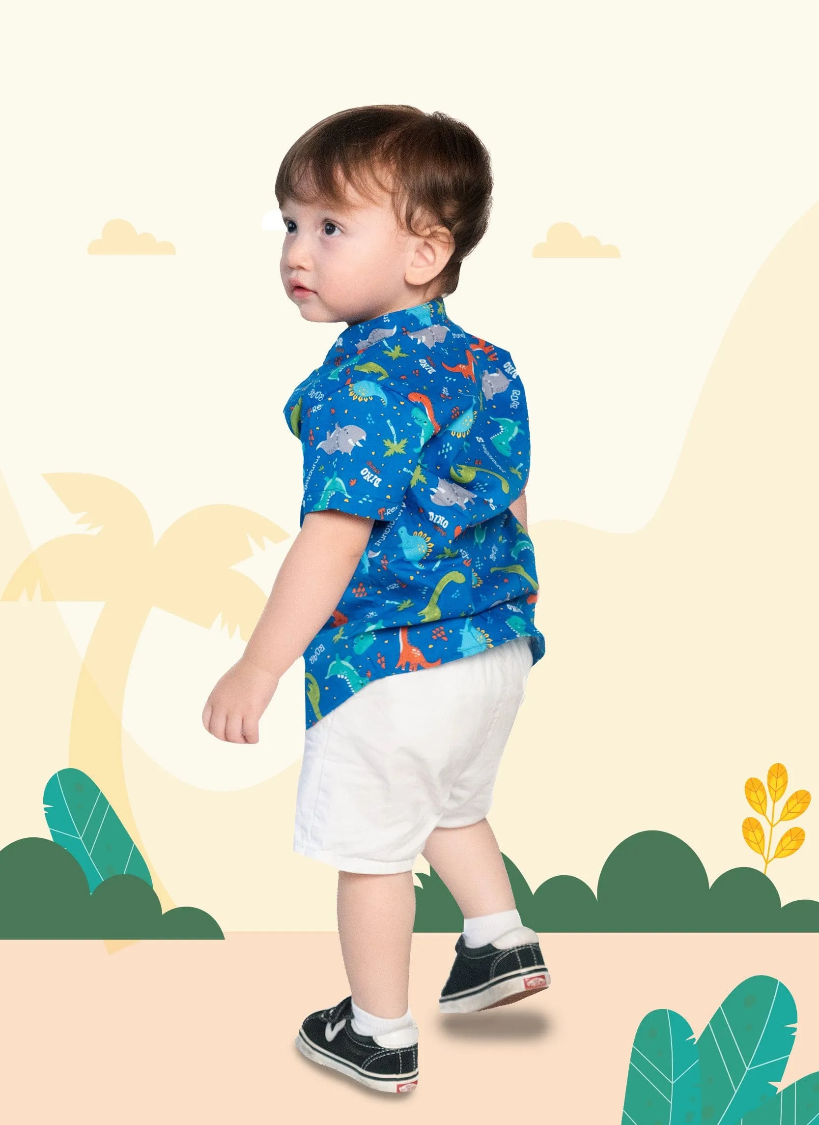 Mandarin Collar Shirt - Stegosaurus Dino (Blue)