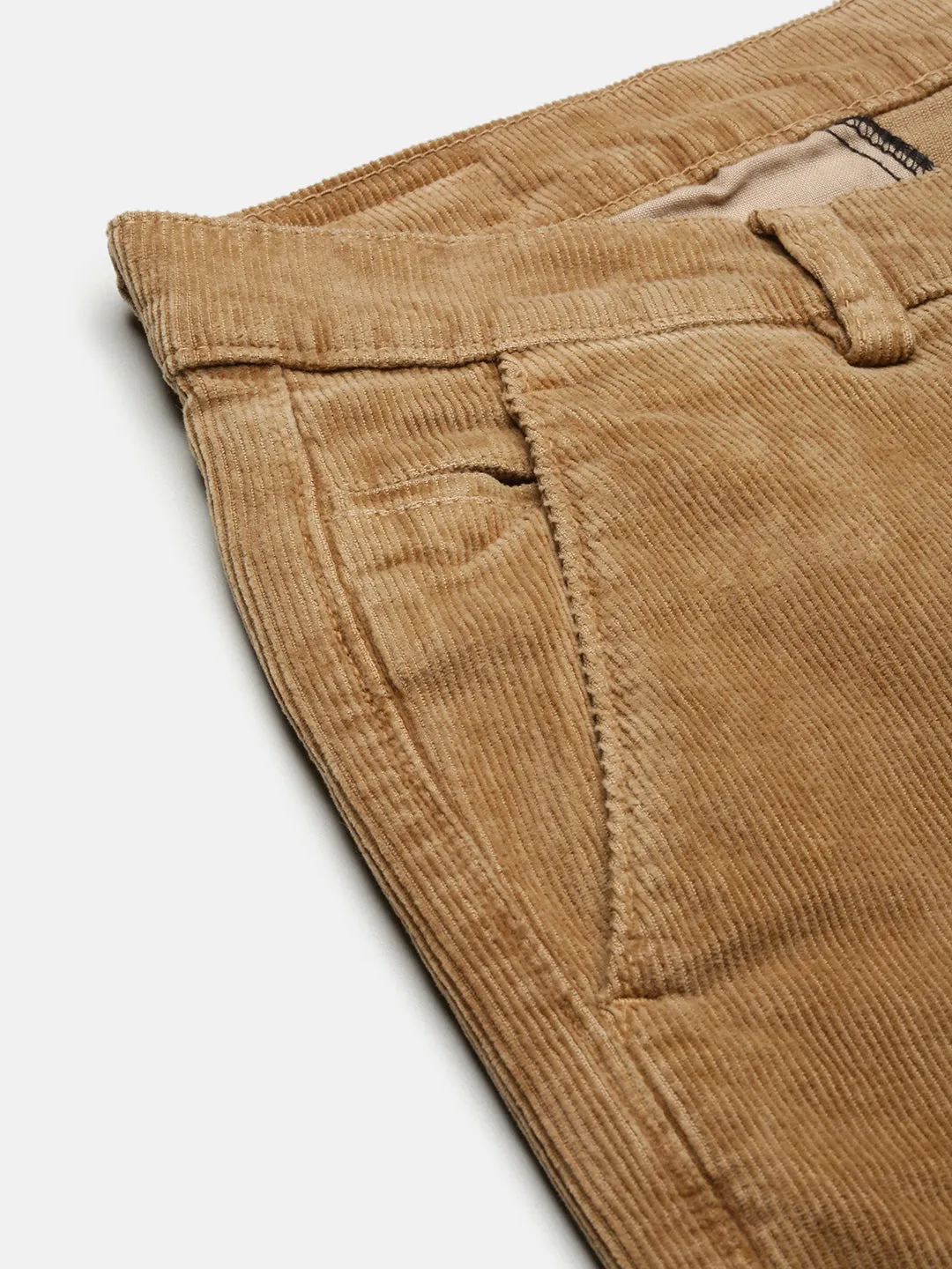 Men Beige Solid Slim Fit Trousers