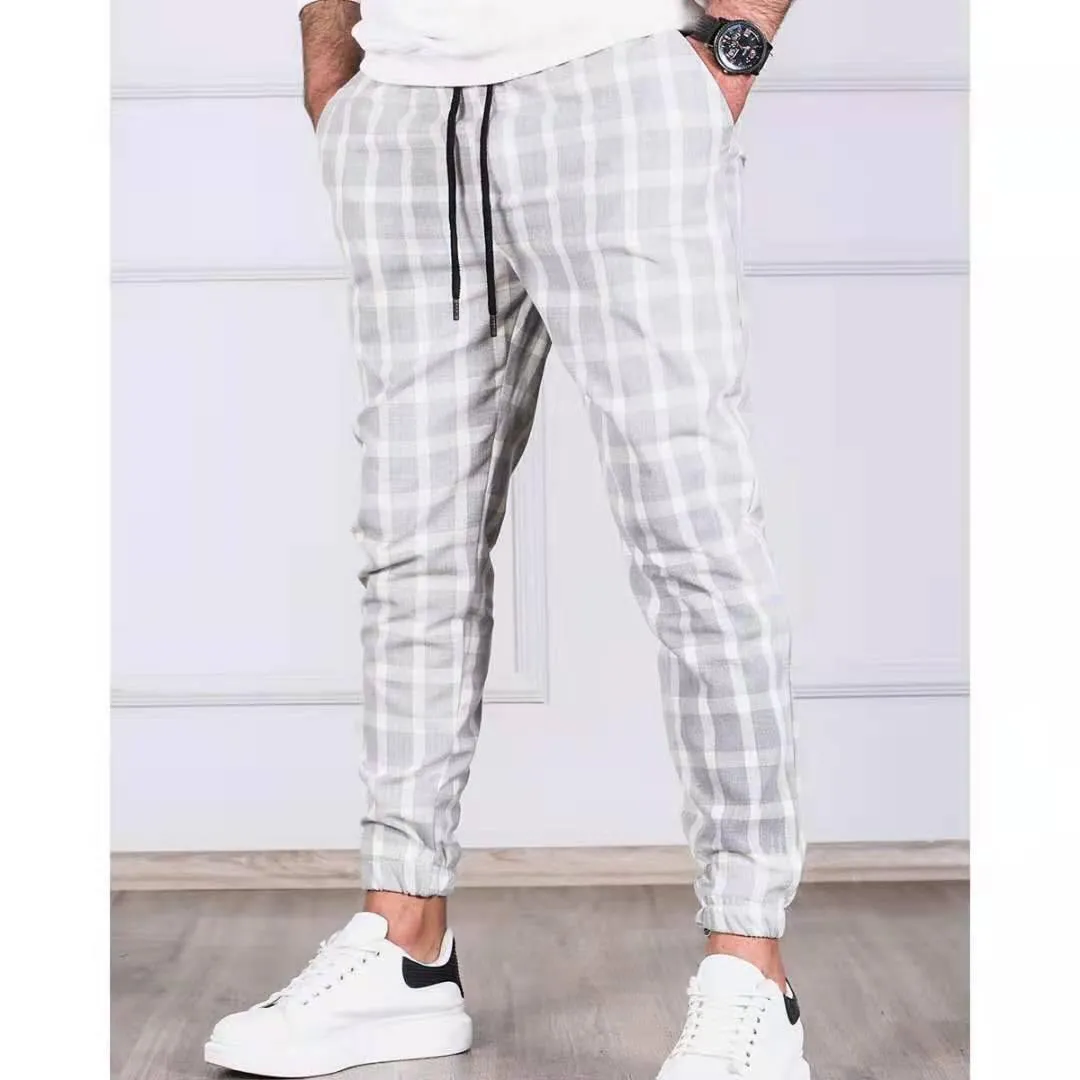 Men's Fashion Plaid Skinny Pencil Pants