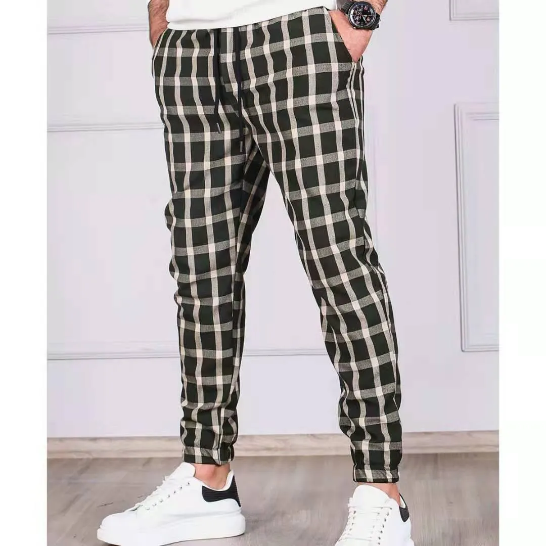 Men's Fashion Plaid Skinny Pencil Pants