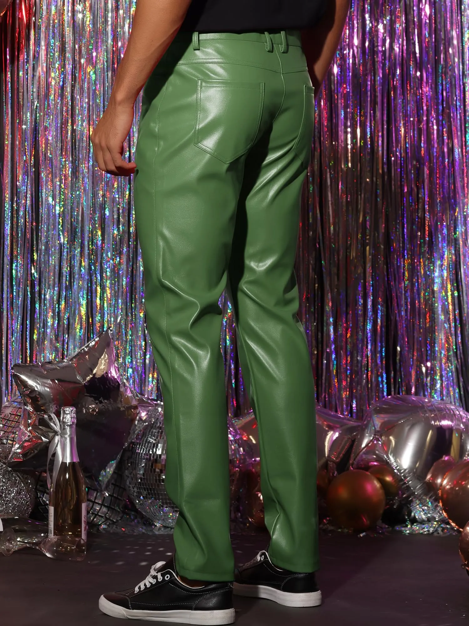 Men's Green Stylish Faux Leather Pants