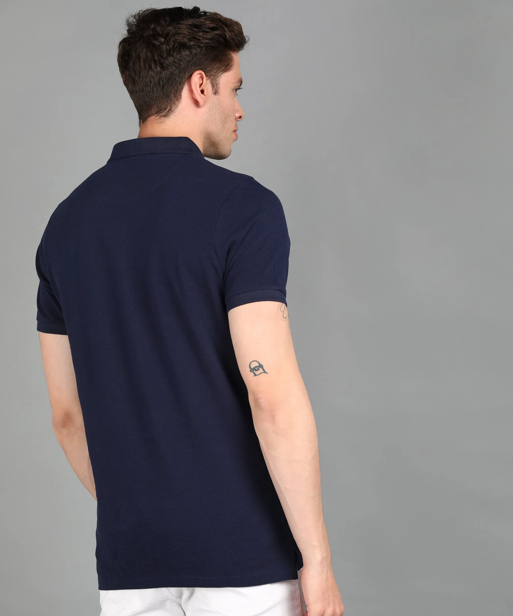 Men's Navy, White, Red Colour-Block Slim Fit Half Sleeve Cotton Polo T-Shirt