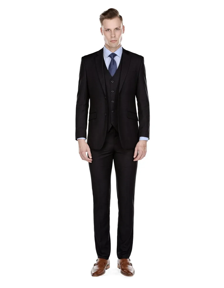 Mens Smart Slim Vested Funeral Suit Black