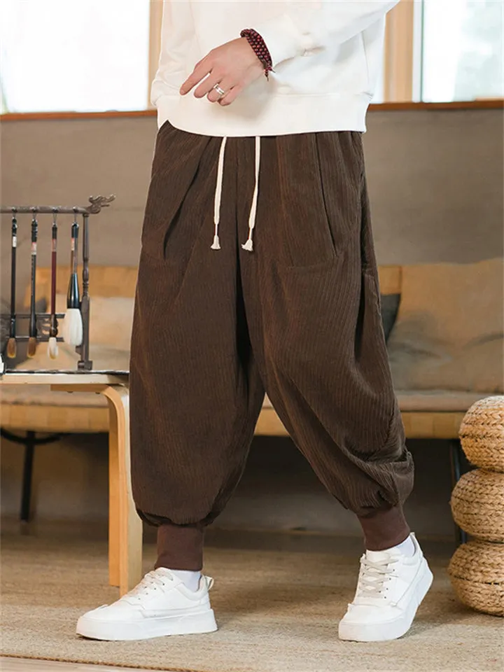 Men's Stylish Oversized Ankle Tied Corduroy Pants