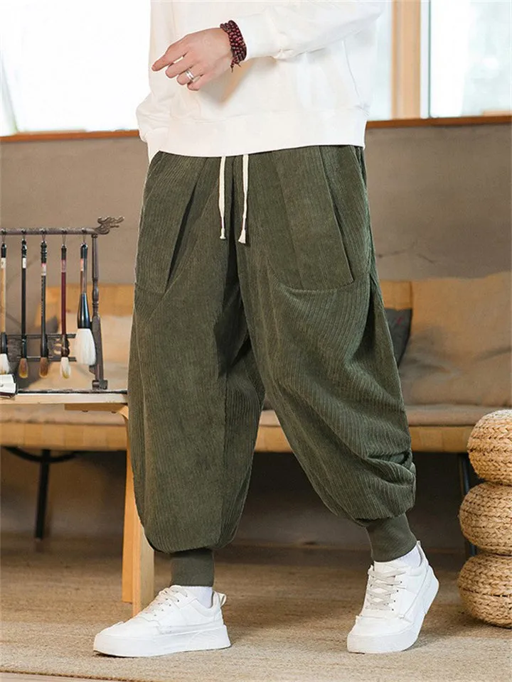 Men's Stylish Oversized Ankle Tied Corduroy Pants