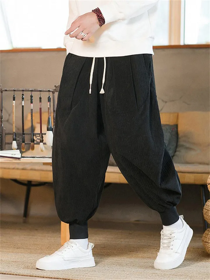 Men's Stylish Oversized Ankle Tied Corduroy Pants