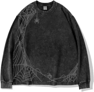 Mens Y2K Oversized Long Sleeve Tee Shirts Unisex Vintage Acid Washed Tee Casual Streetwear Tops