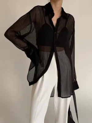 Modern Aura Black Sheer Buttoned Down Top