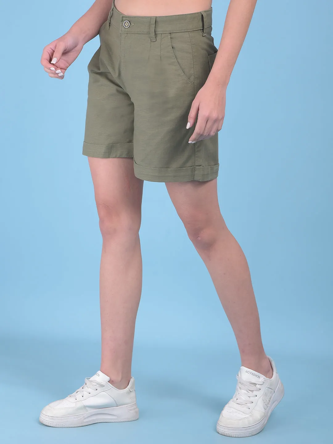 Olive Cotton Mini Chinos Shorts