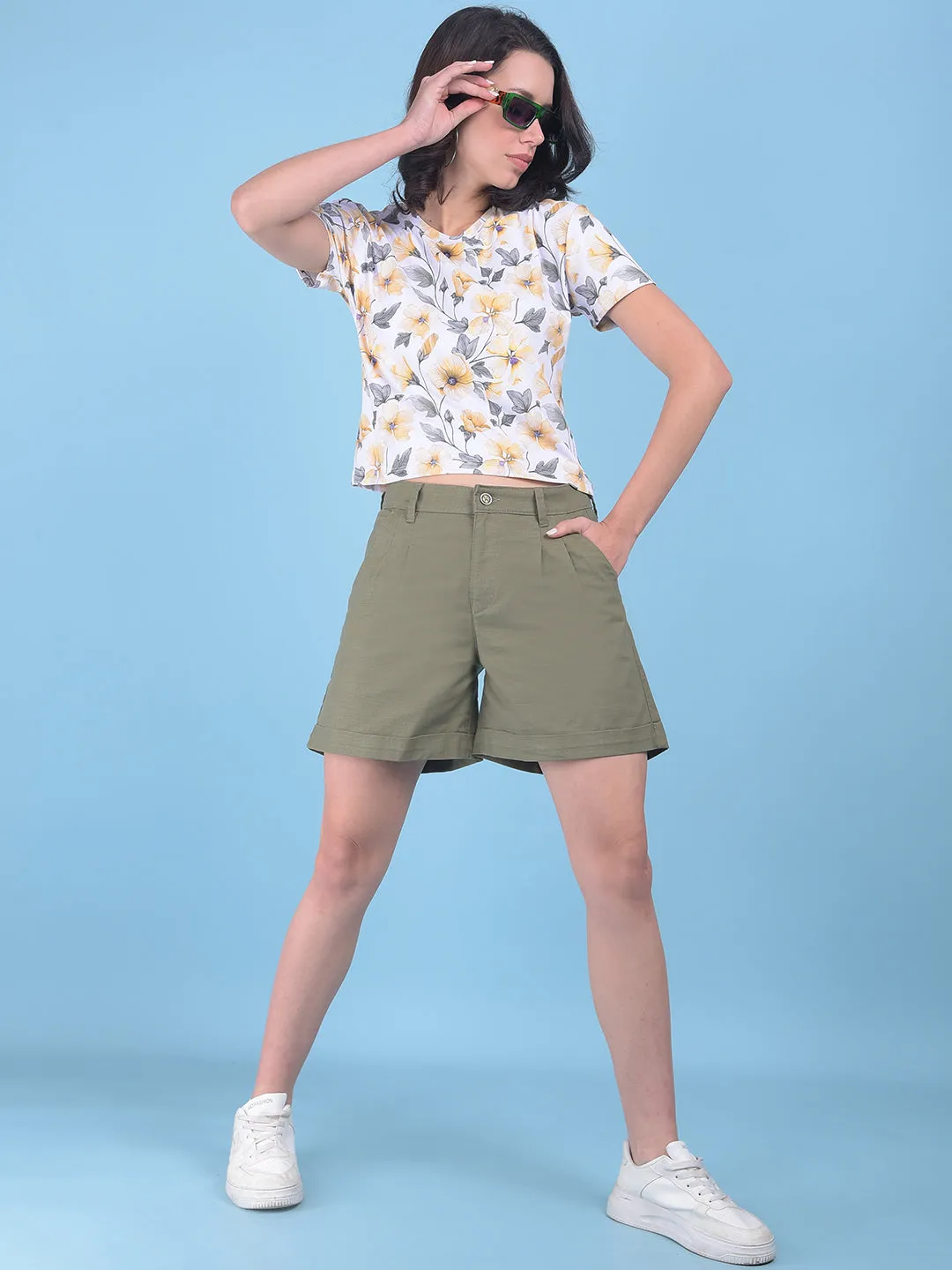 Olive Cotton Mini Chinos Shorts