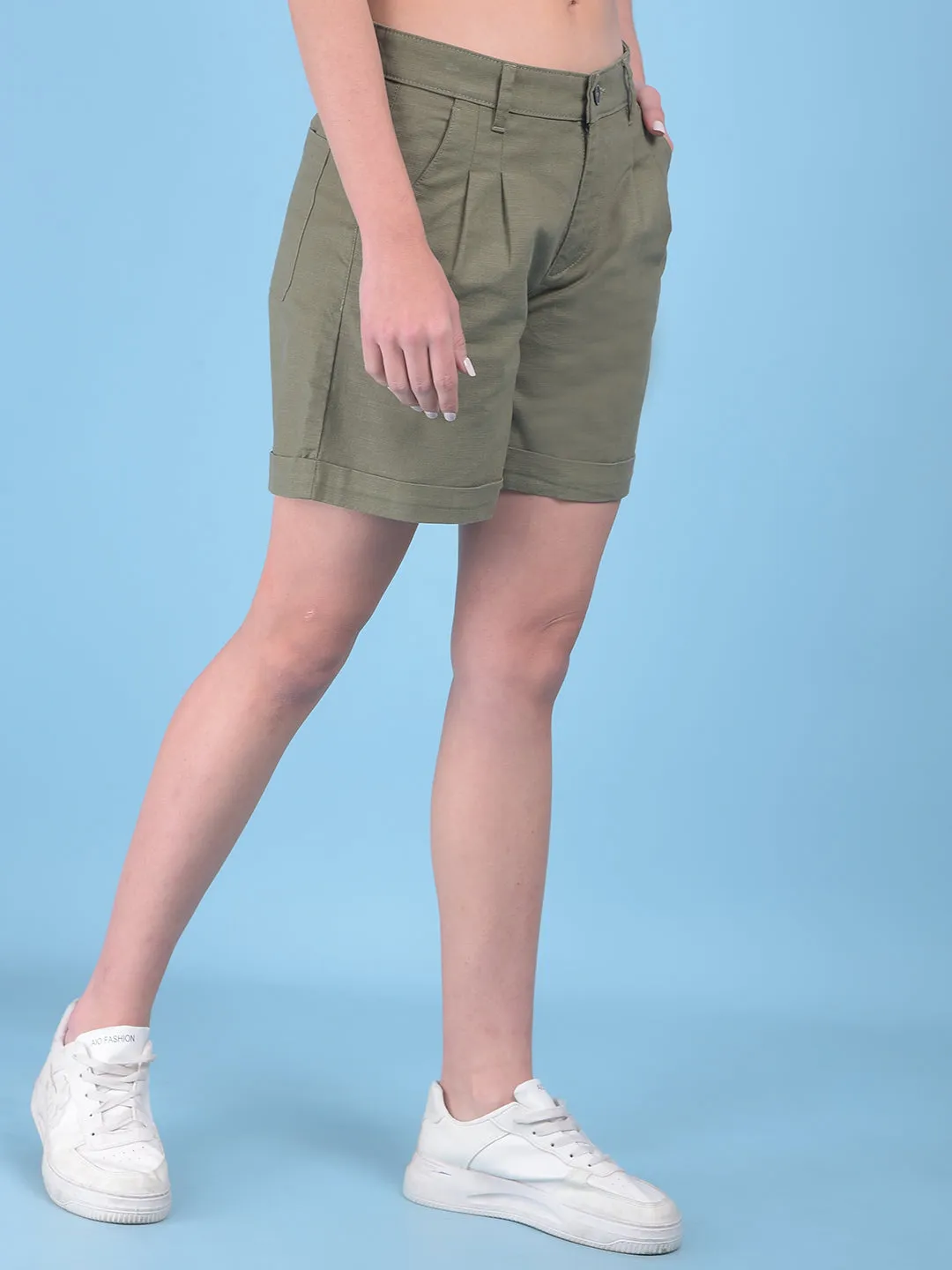 Olive Cotton Mini Chinos Shorts