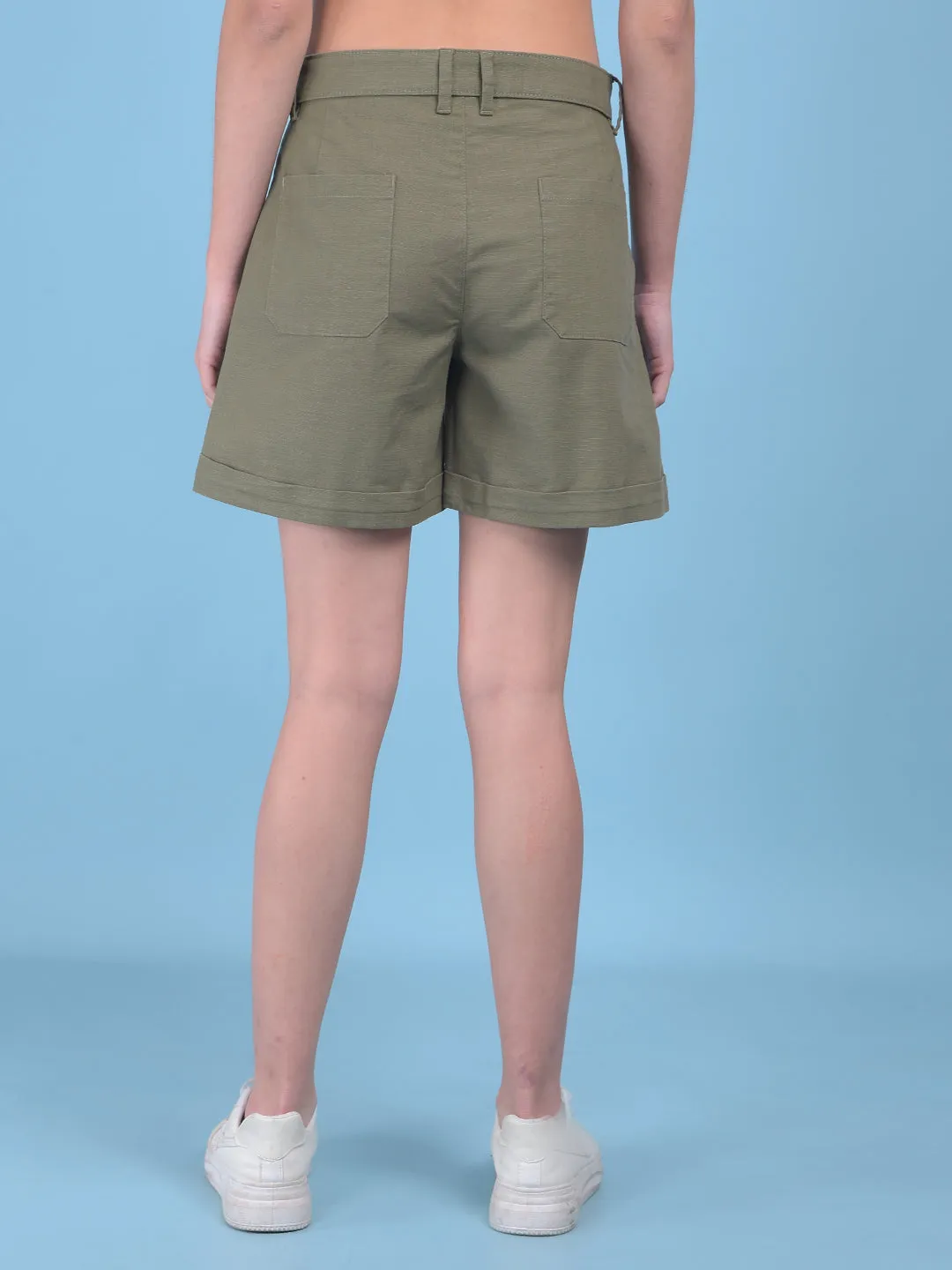 Olive Cotton Mini Chinos Shorts