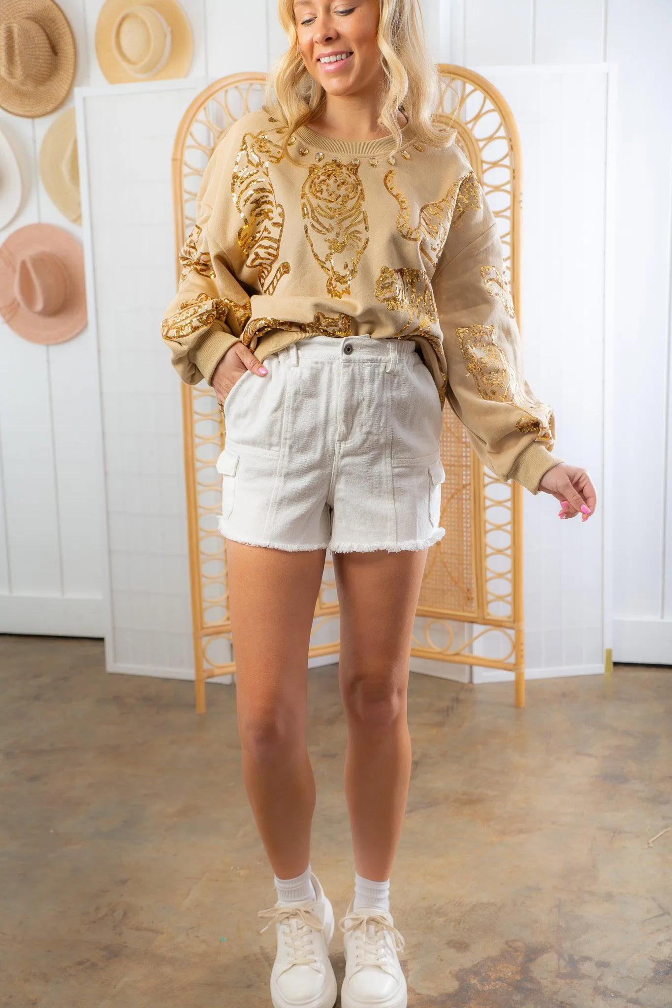 On The Move White Woven Cargo Shorts