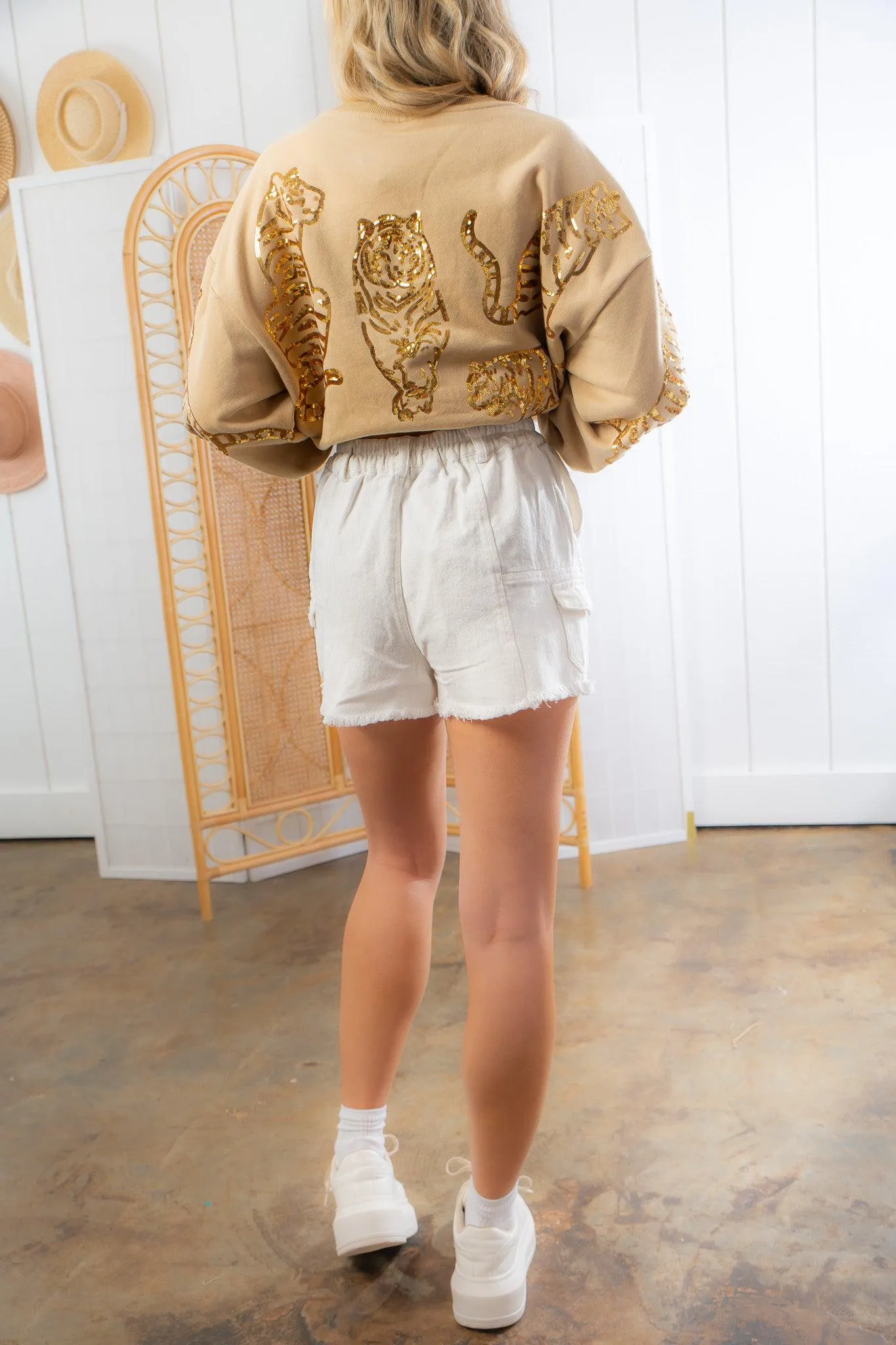 On The Move White Woven Cargo Shorts