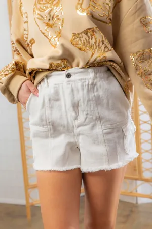 On The Move White Woven Cargo Shorts