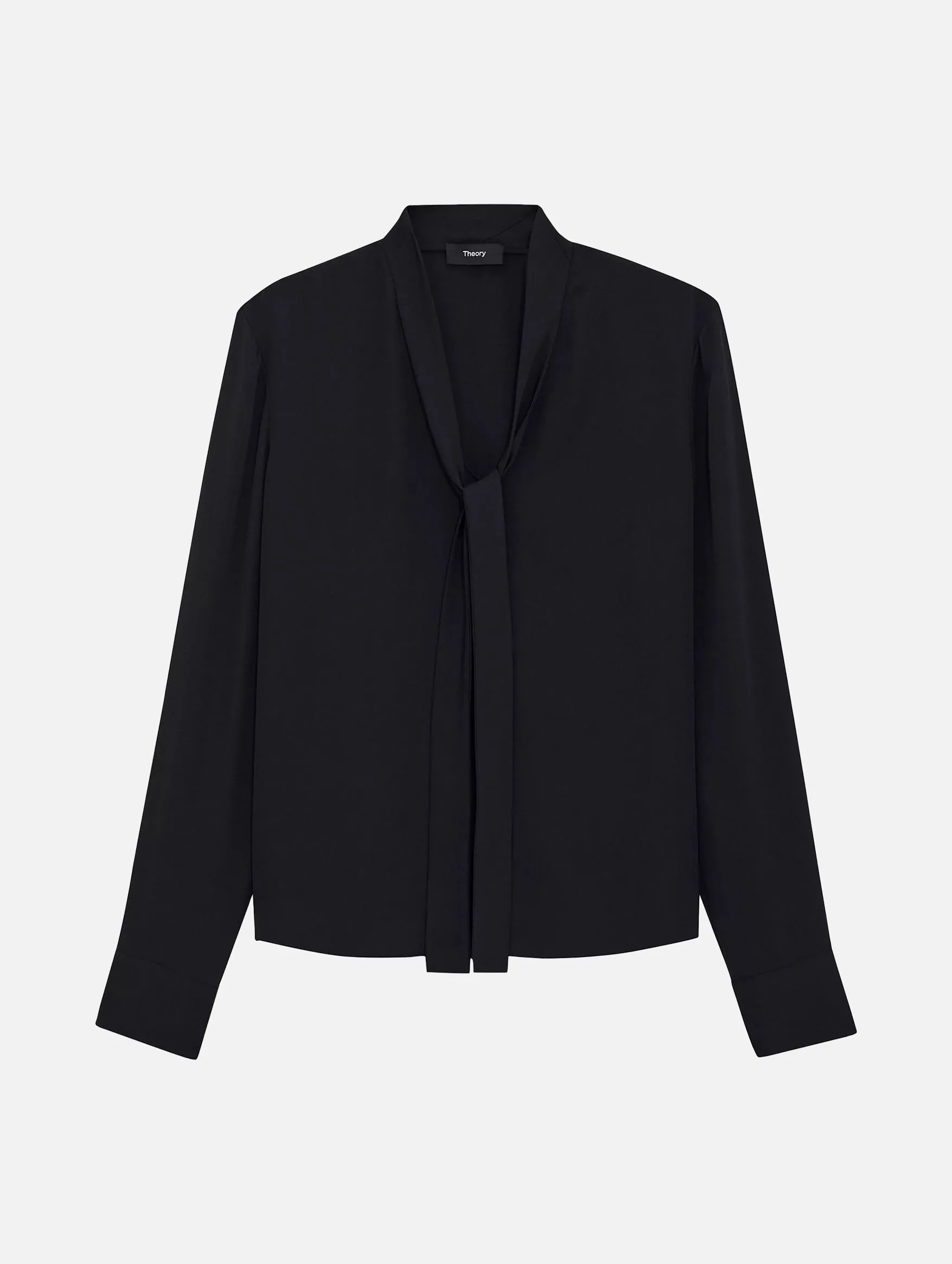 Open Tie Neck Silk  Blouse in Black