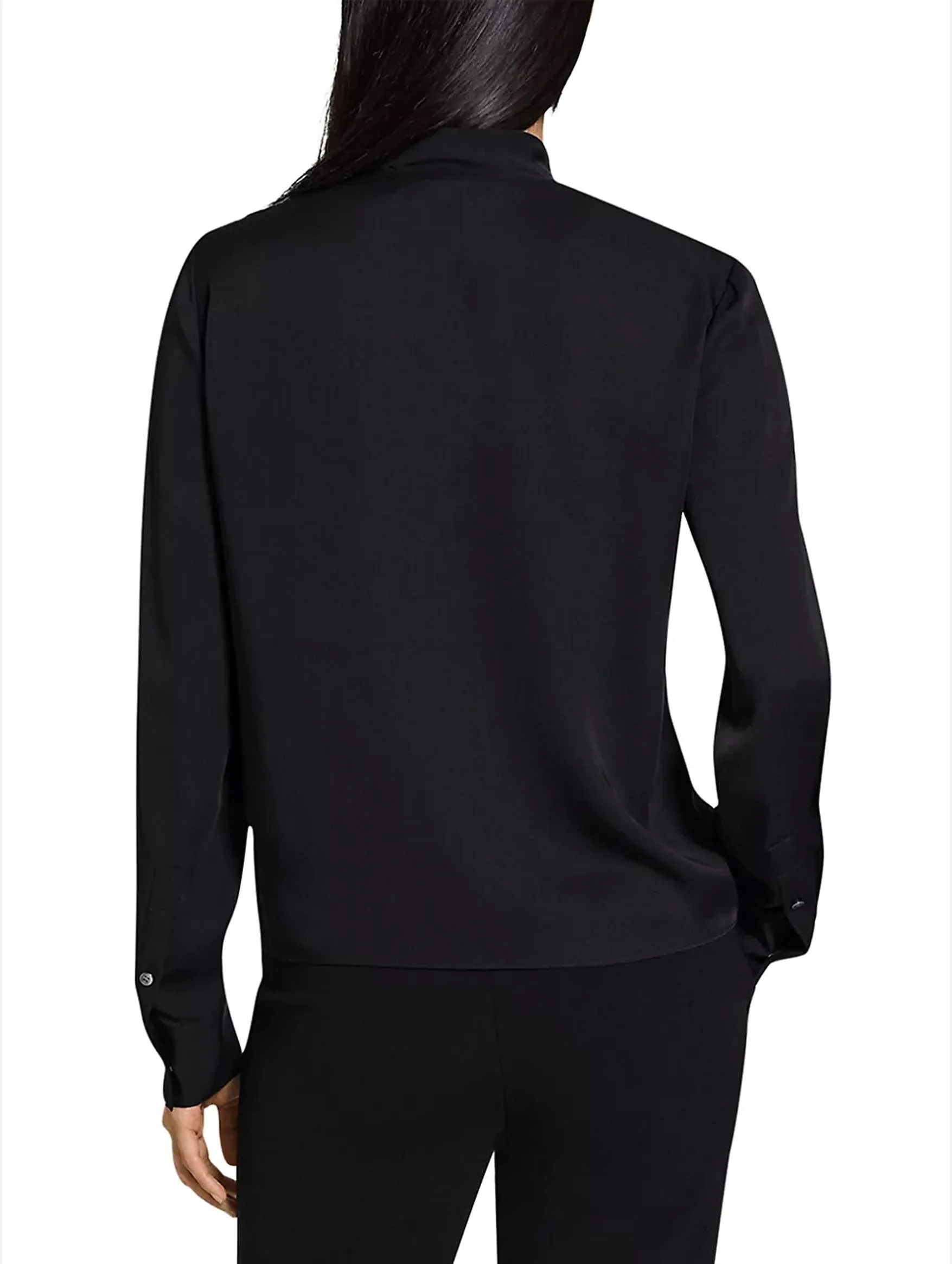 Open Tie Neck Silk  Blouse in Black
