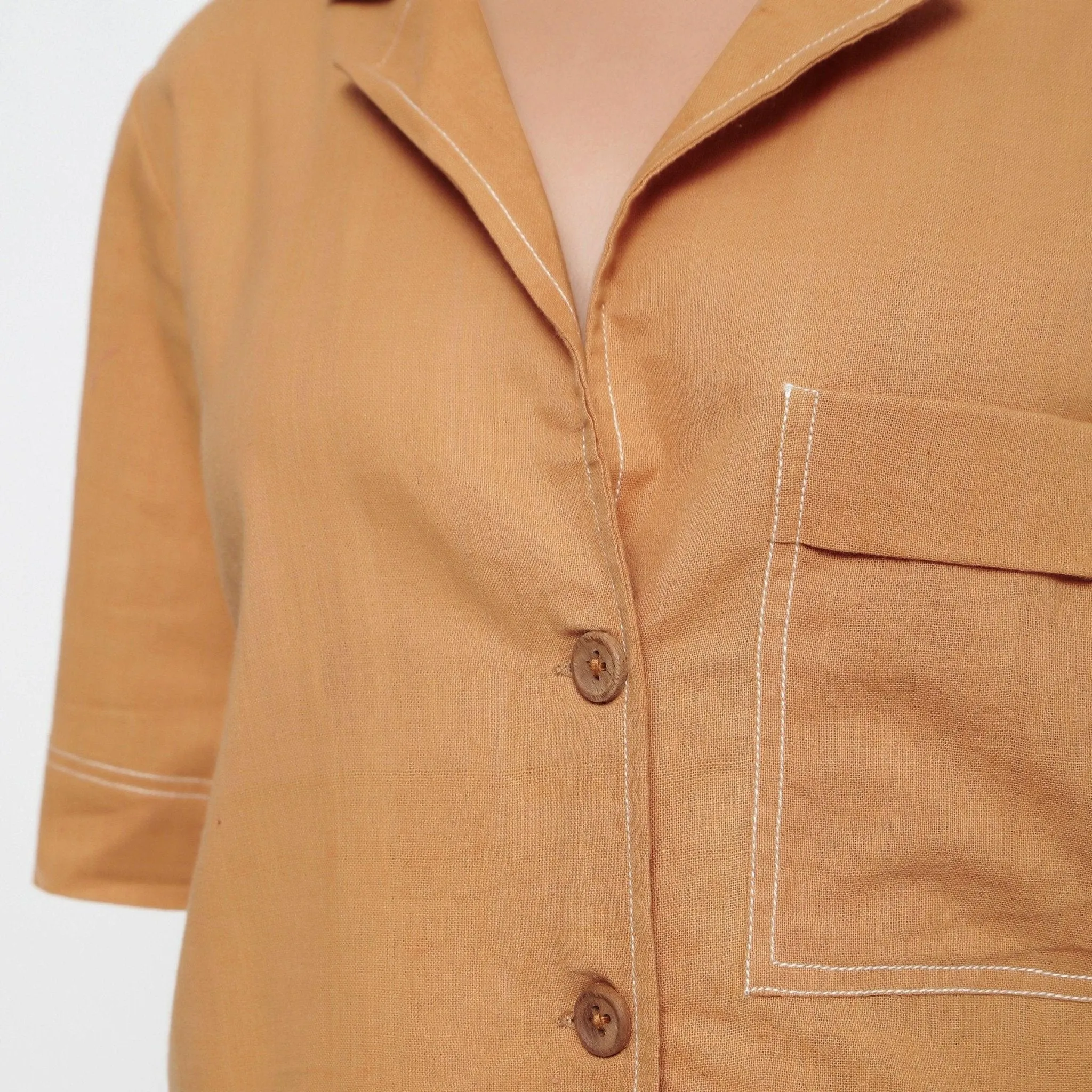 Orange Handspun Cotton Button-Down Cropped Shirt