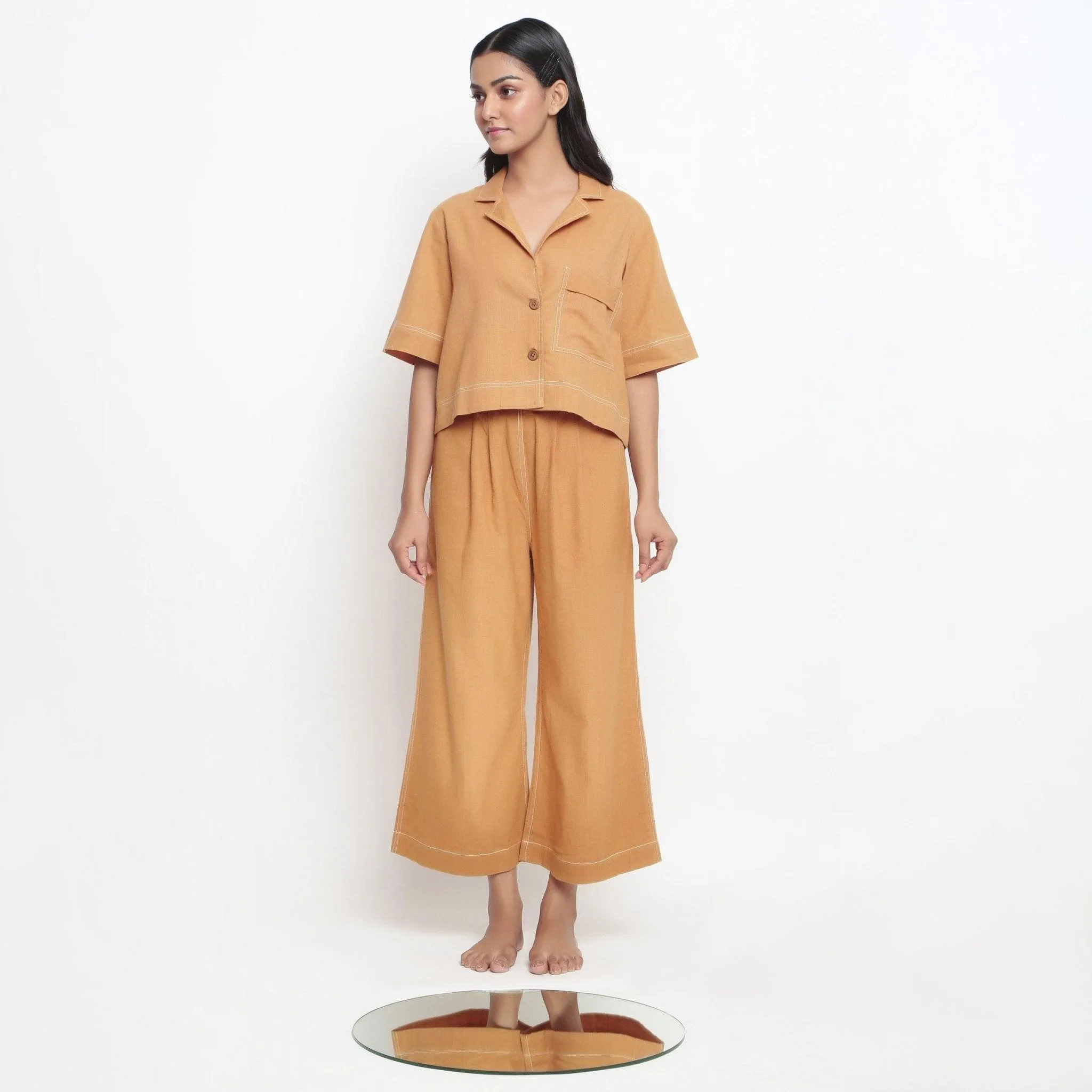 Orange Handspun Cotton Button-Down Cropped Shirt