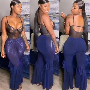 Party Flare High Elastic Waist Glitter Pants