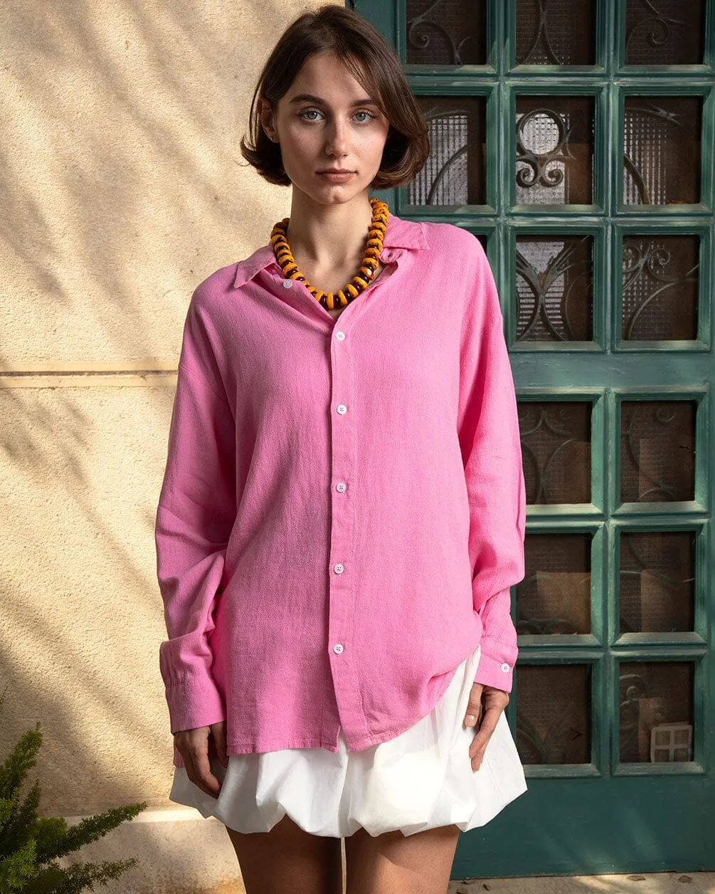 Pink Boyfriend Linen Shirt