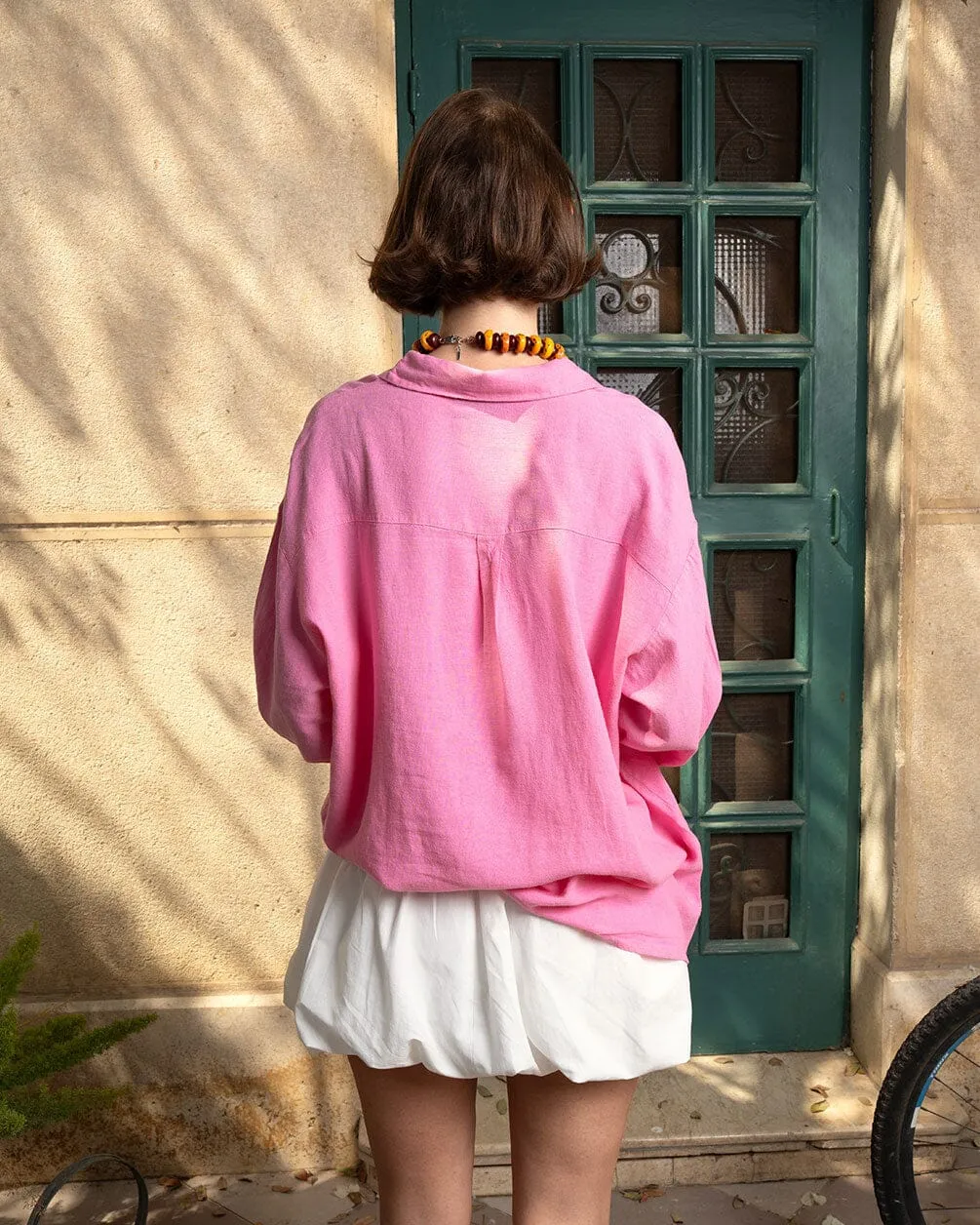 Pink Boyfriend Linen Shirt