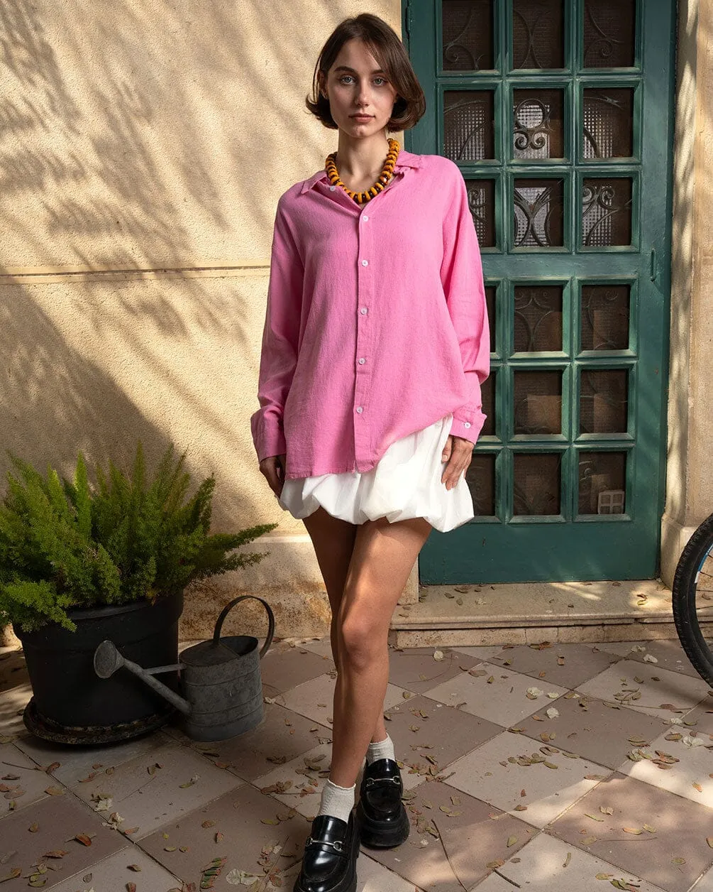 Pink Boyfriend Linen Shirt
