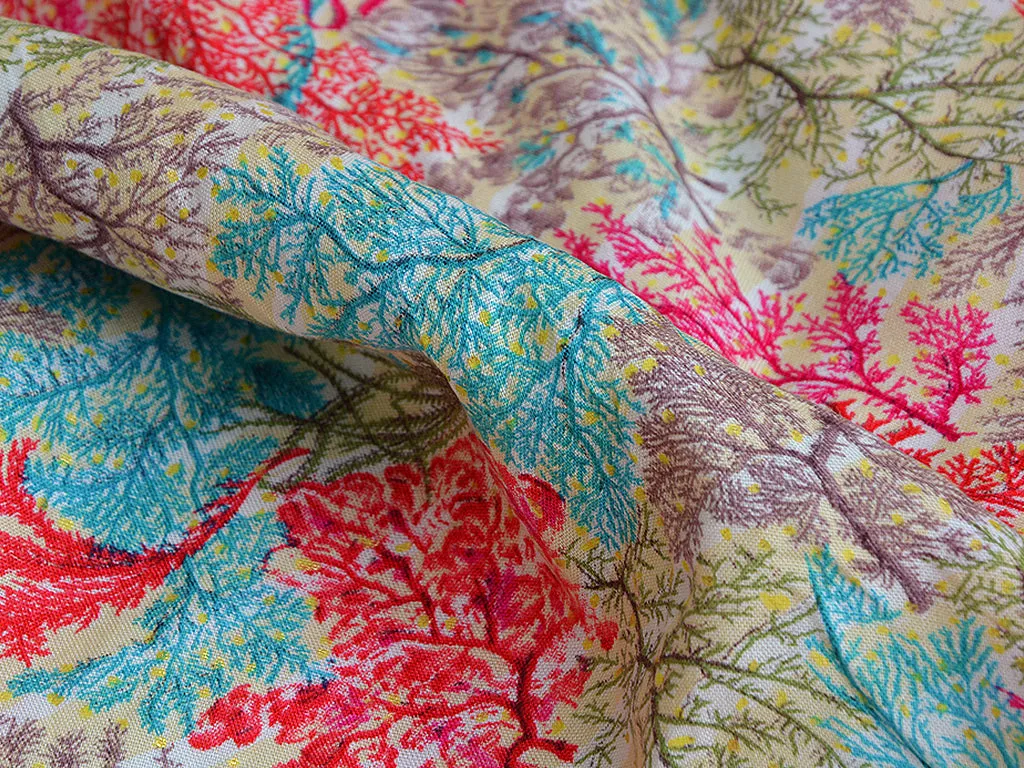 Pink Multicolor Autumn Seasonal Traditional Digital Print Cotton Rayon Fabric