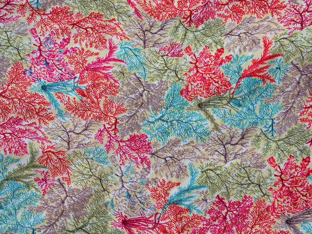 Pink Multicolor Autumn Seasonal Traditional Digital Print Cotton Rayon Fabric