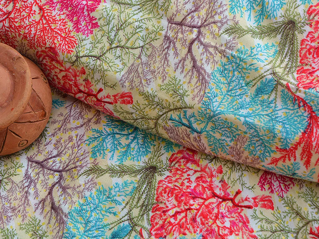 Pink Multicolor Autumn Seasonal Traditional Digital Print Cotton Rayon Fabric