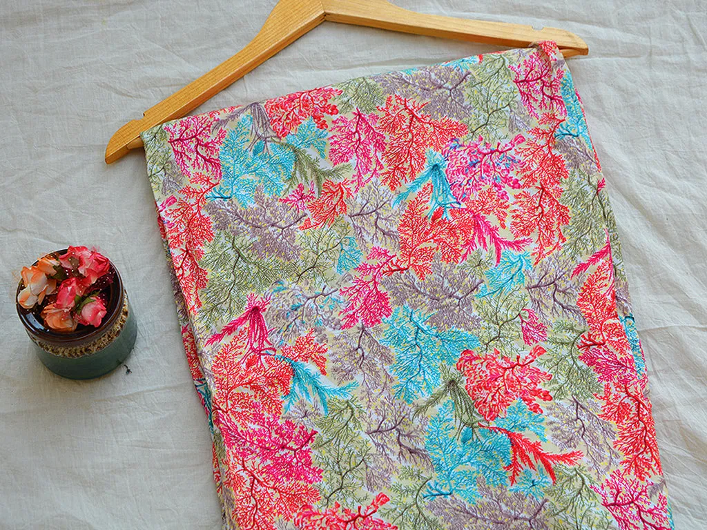 Pink Multicolor Autumn Seasonal Traditional Digital Print Cotton Rayon Fabric