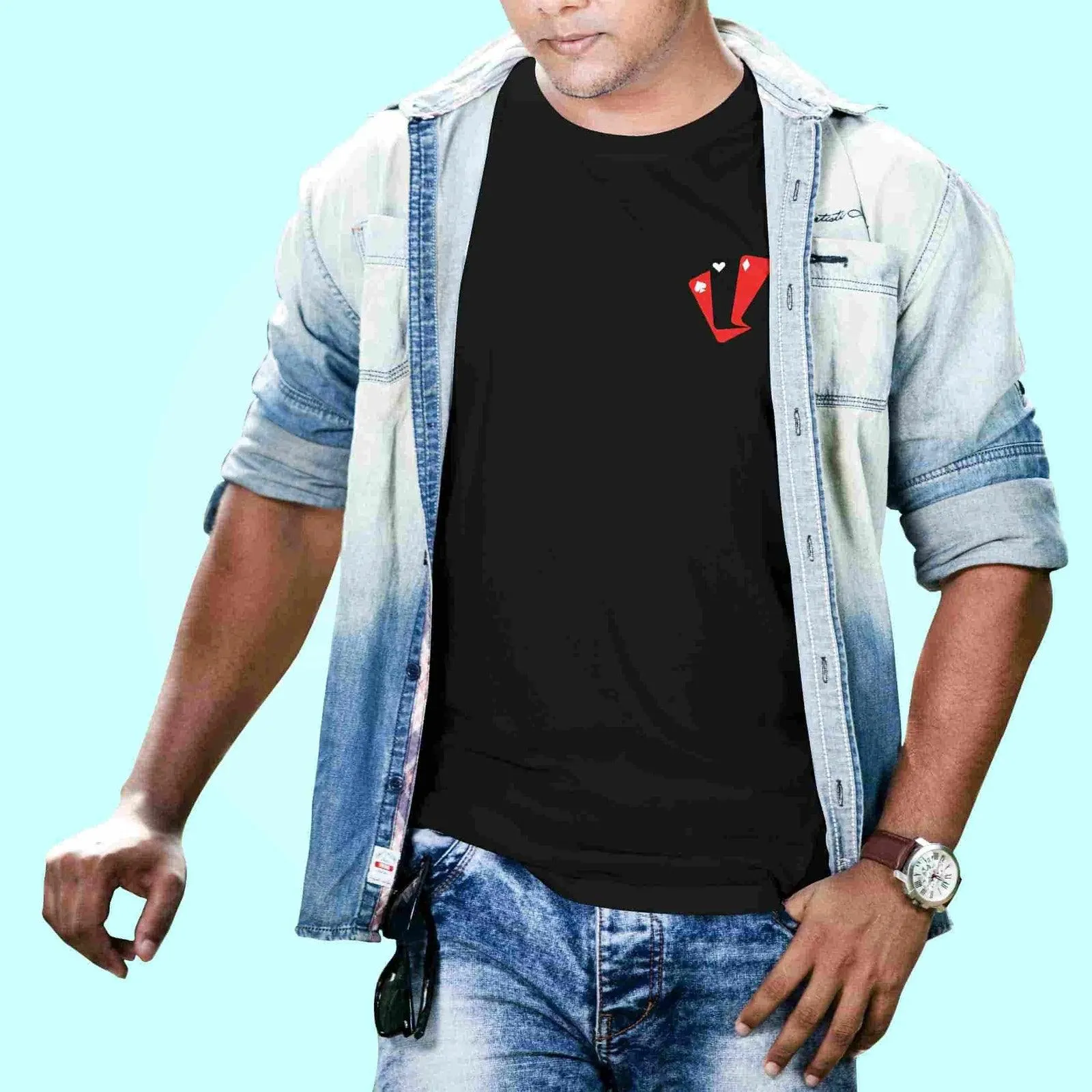 Poker cards trendy cotton printed T-shirt