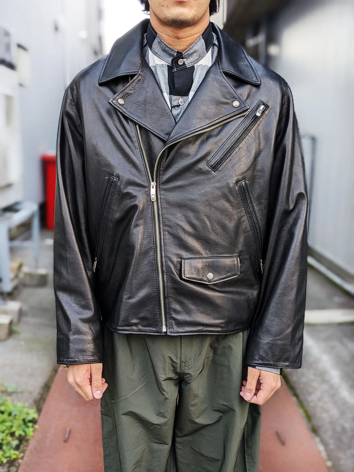 Porter Classic RIDERS JACKET W/LOVE&PEACE SILVER