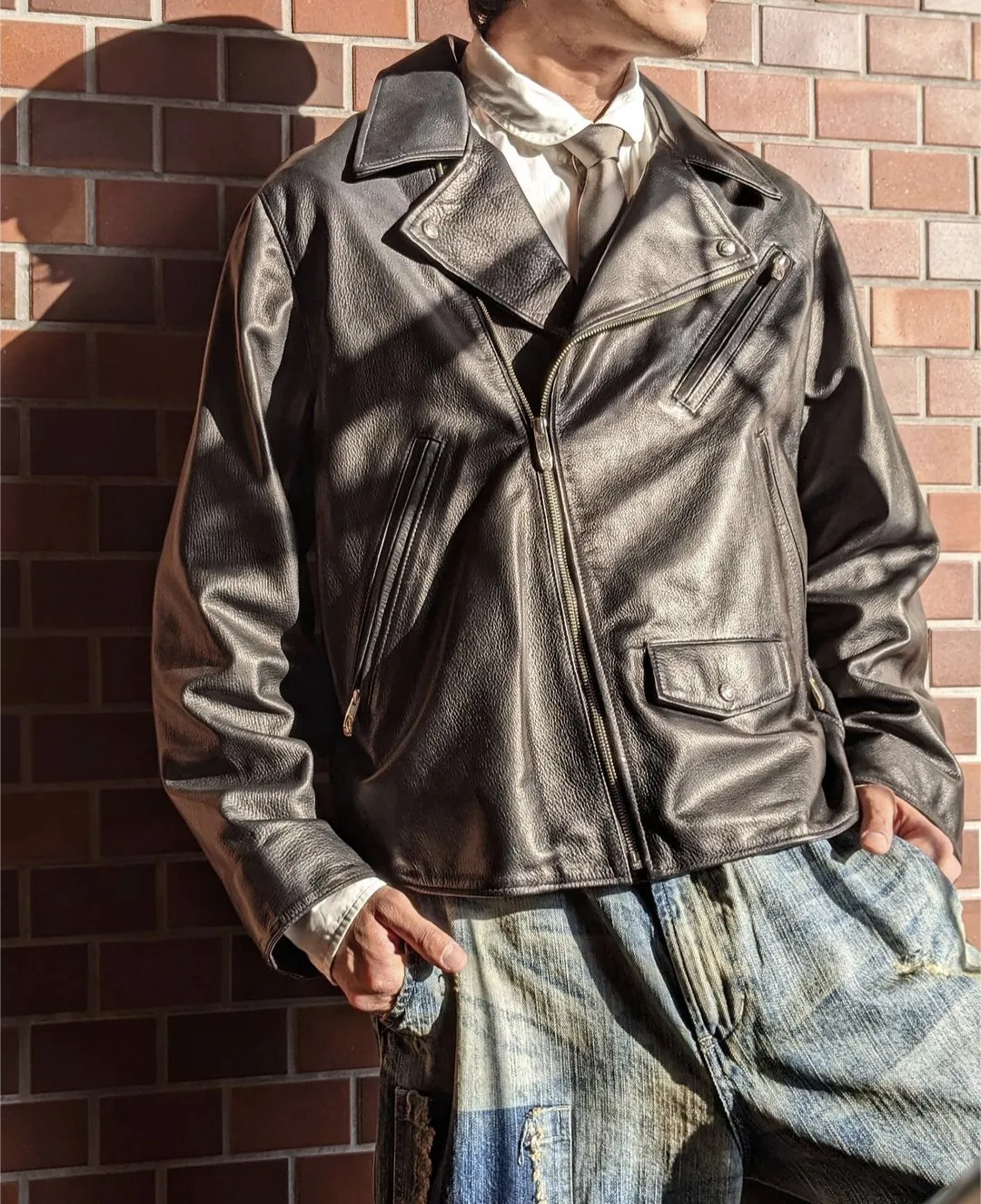Porter Classic RIDERS JACKET W/LOVE&PEACE SILVER