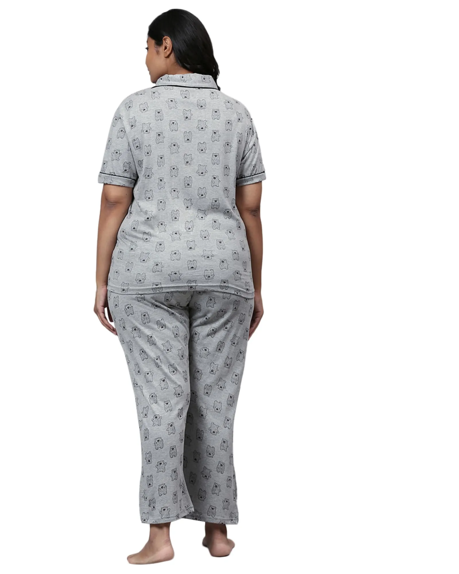 Printed Stylish Night Suit- Bears | Light Grey