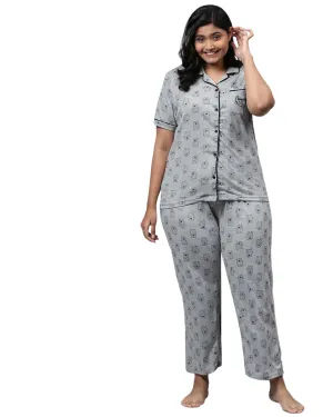 Printed Stylish Night Suit- Bears | Light Grey