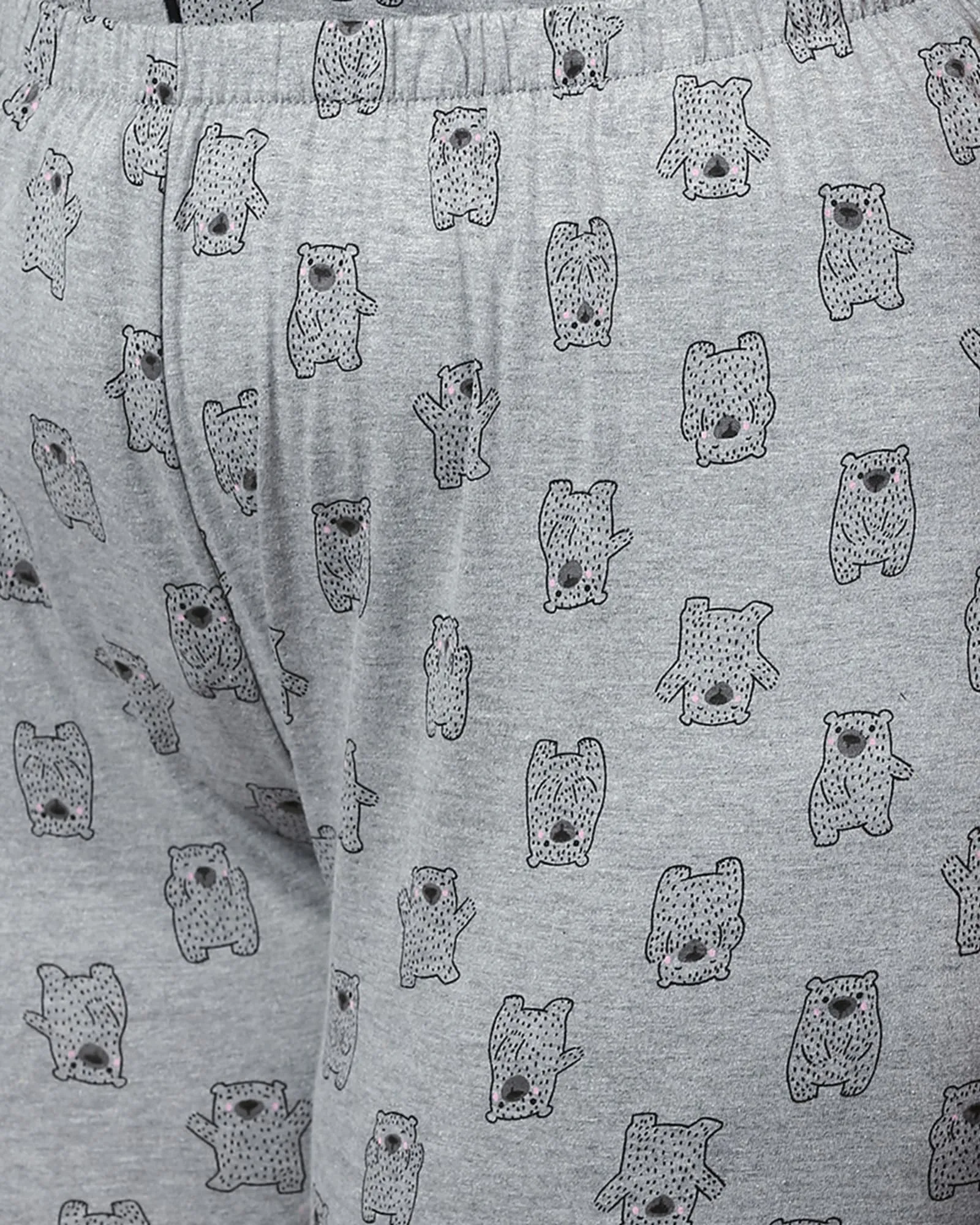 Printed Stylish Night Suit- Bears | Light Grey