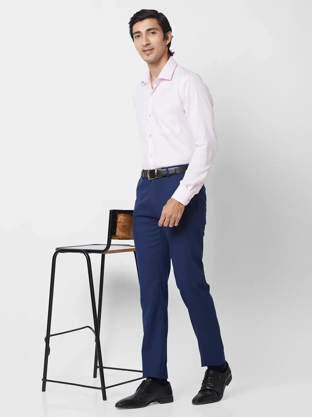 Raymond Men Blue Slim Fit Structure Polyester Trousers