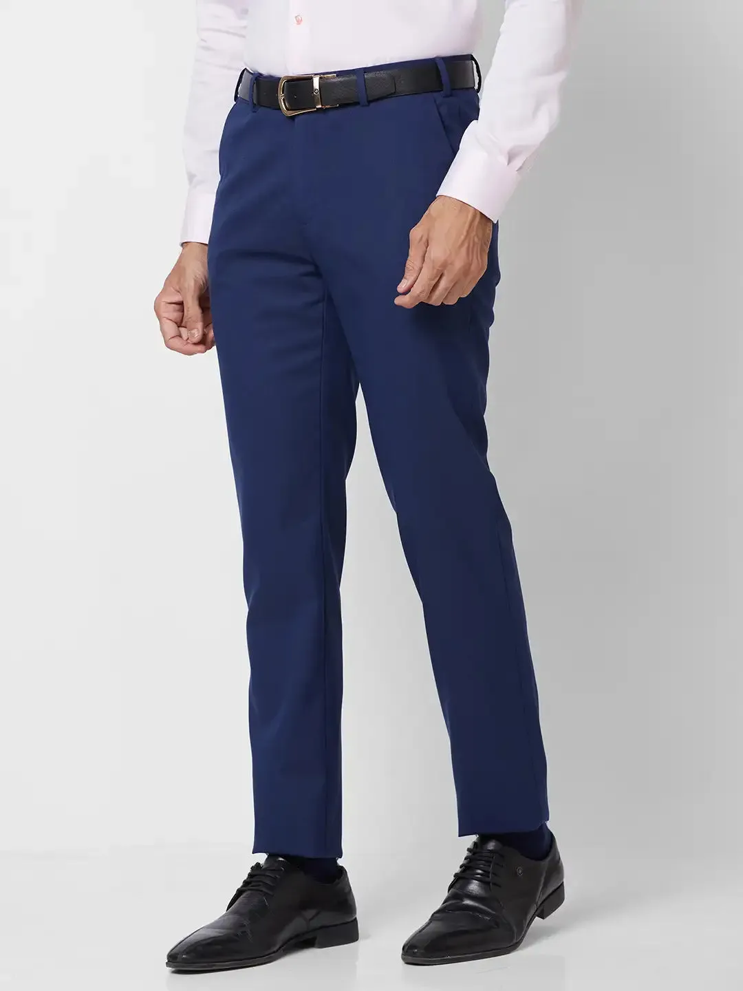 Raymond Men Blue Slim Fit Structure Polyester Trousers