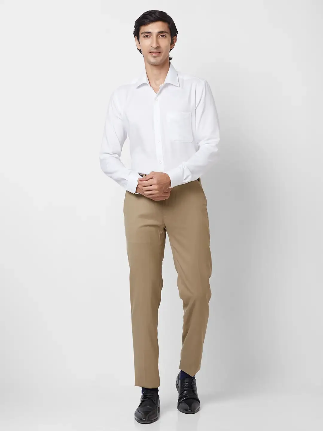 Raymond Men Fawn Slim Fit Structure Polyester Trousers