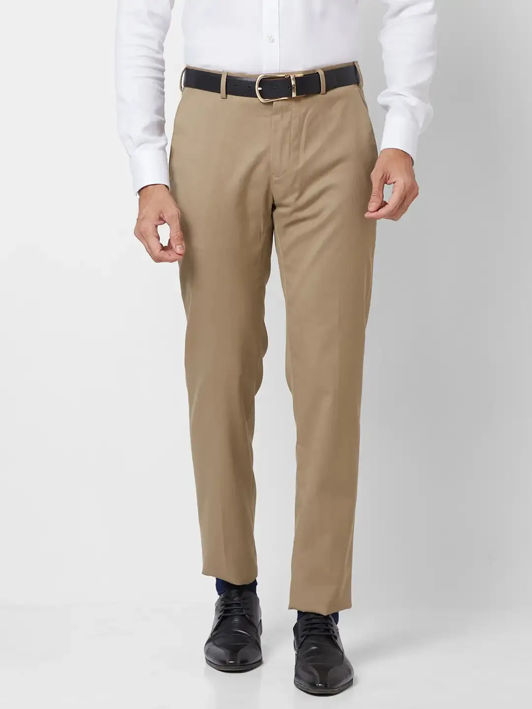 Raymond Men Fawn Slim Fit Structure Polyester Trousers