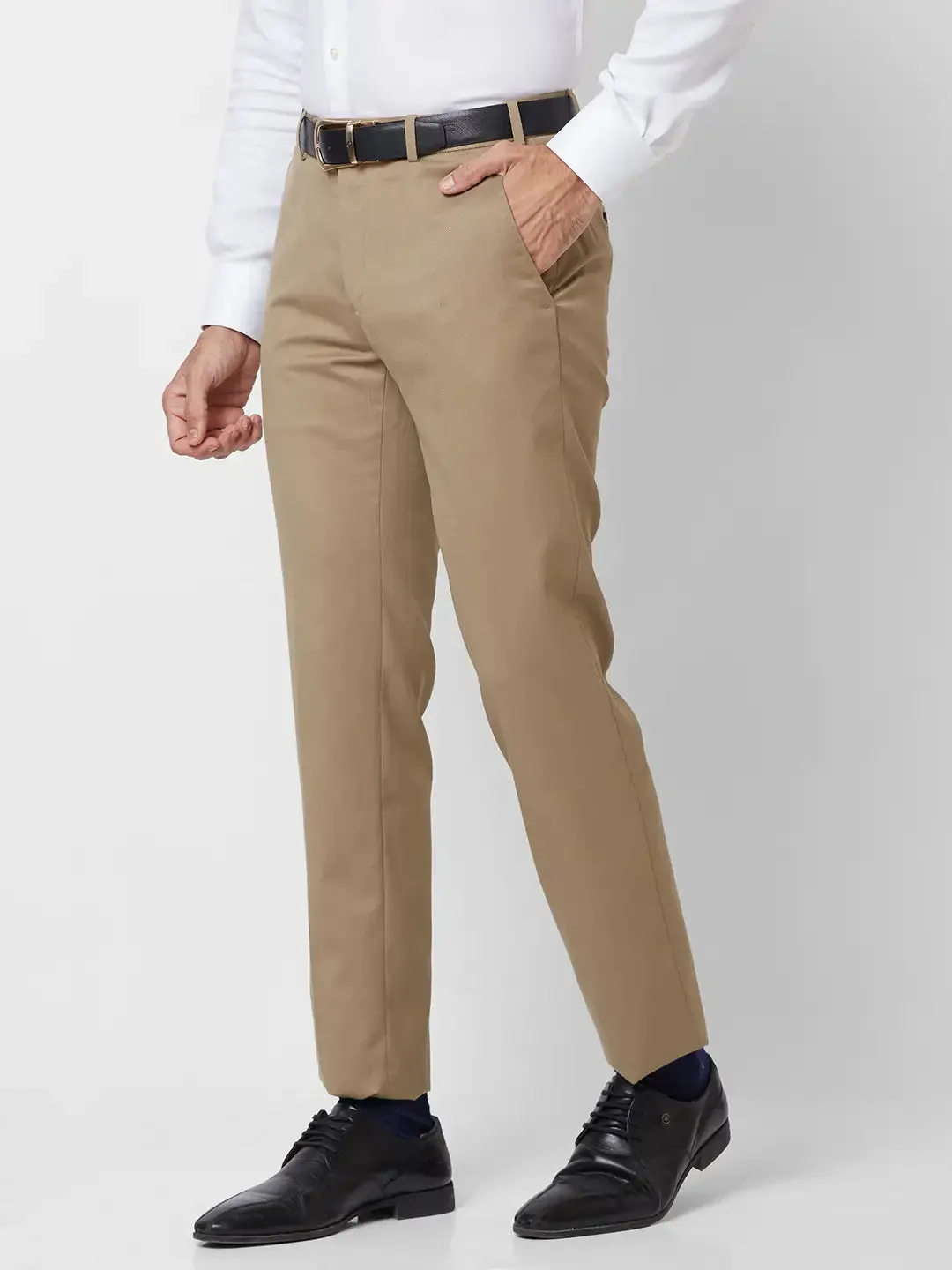 Raymond Men Fawn Slim Fit Structure Polyester Trousers