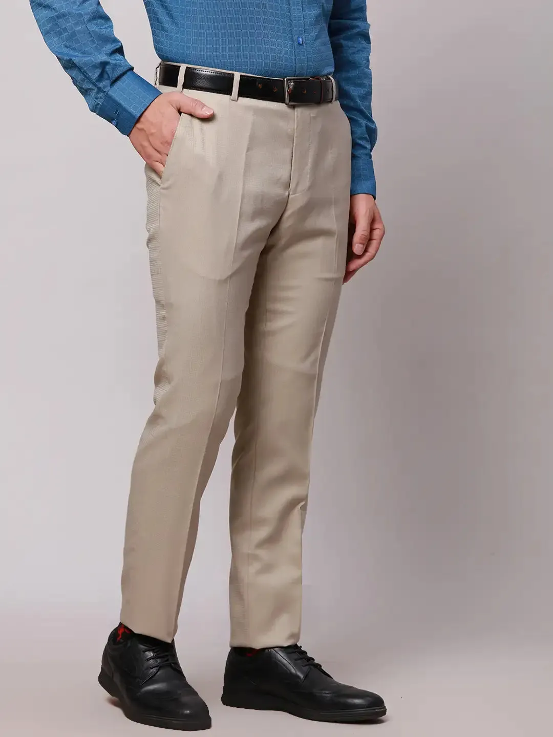 Raymond Men Fawn Slim Fit Structured Polyester Blend Trouser