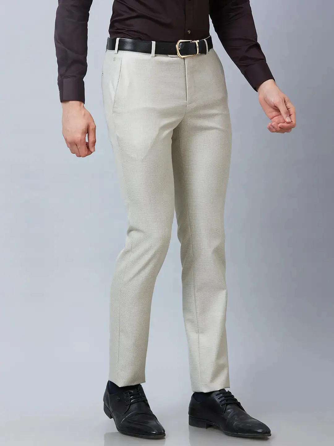 Raymond Men Fawn Structure Slim Fit Polyester Blend Trousers