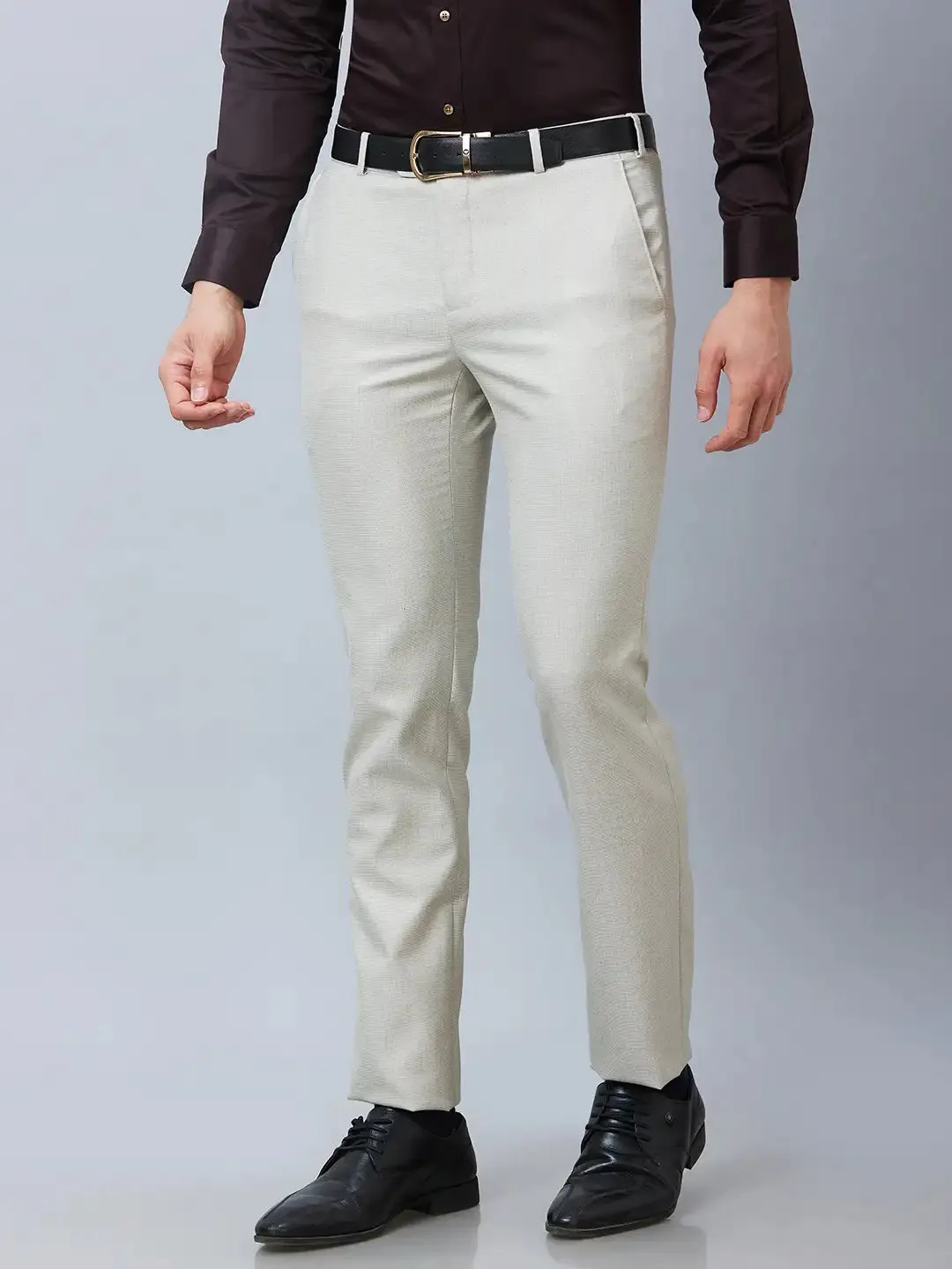 Raymond Men Fawn Structure Slim Fit Polyester Blend Trousers