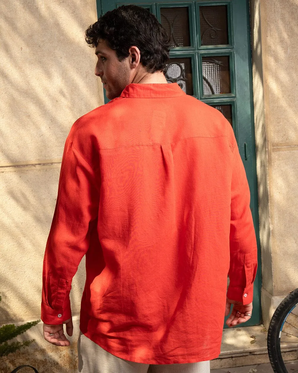 Red Boyfriend Linen Shirt