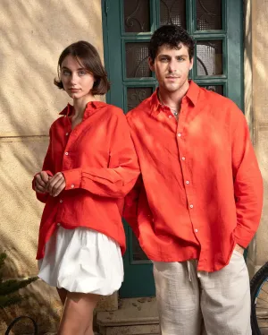 Red Boyfriend Linen Shirt