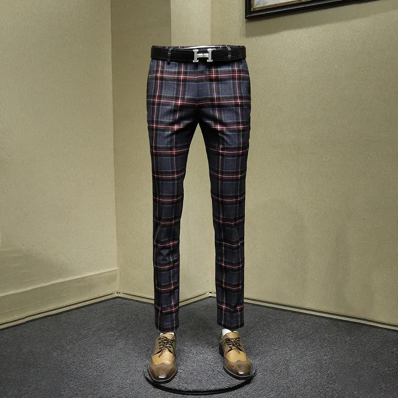 Red Plaid Slim Pants